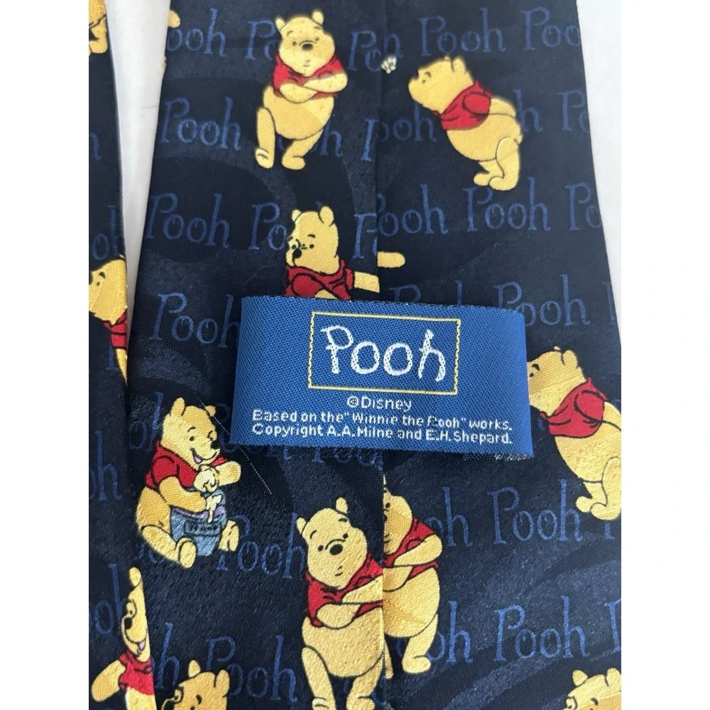 Vintage 90s Navy Blue SILK Disney Purple Winnie The Pooh Neck Tie